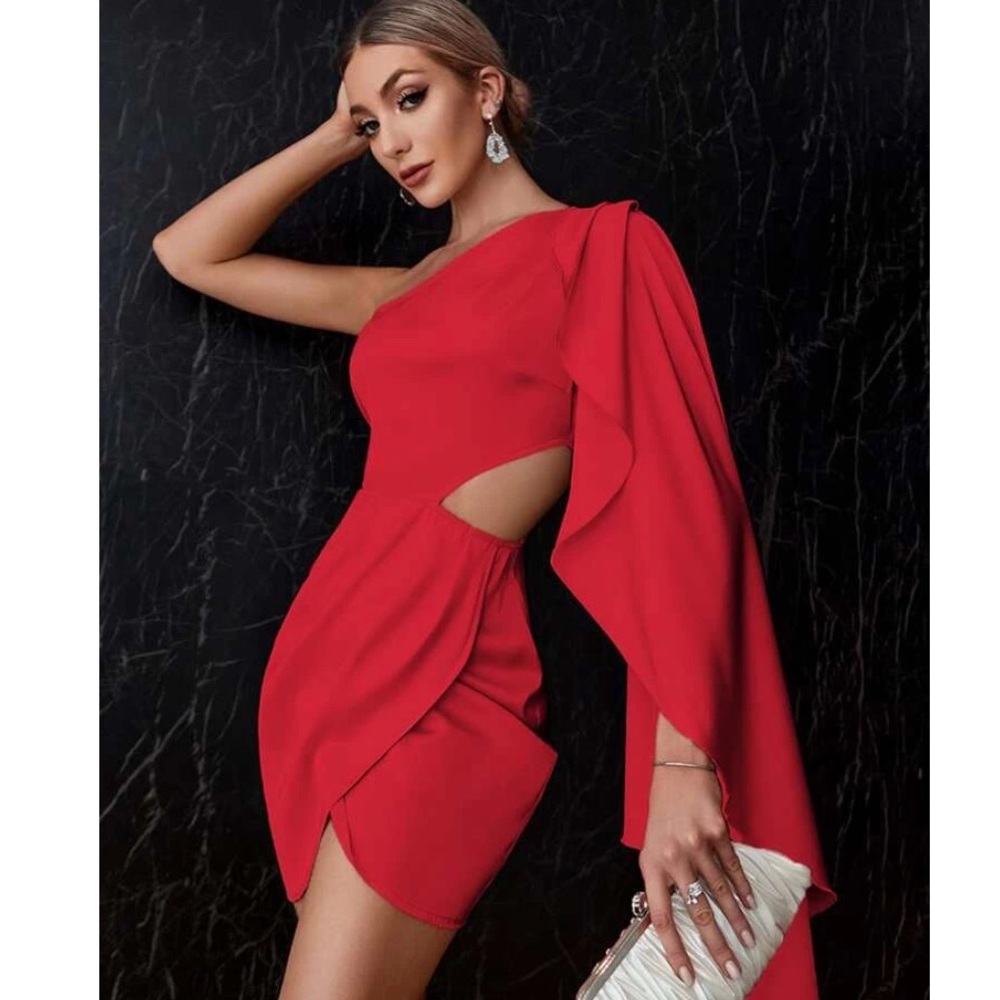 Rebellious Rose One-Shoulder Red Mini Dress
